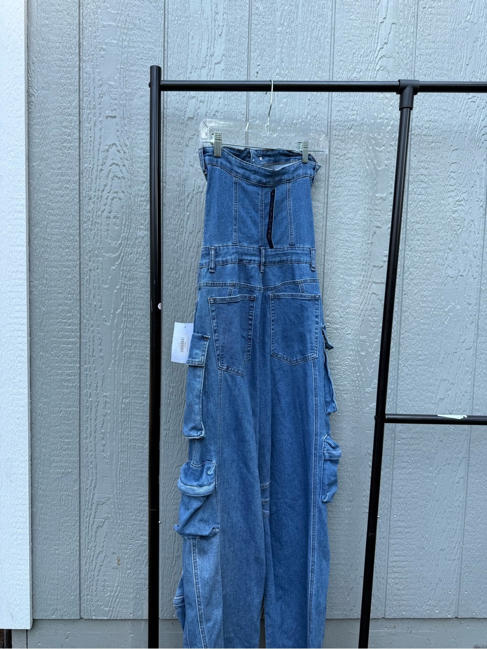 Women’s Denim Strapless Cargo Jumpsuit - Size Small - Picture 4 of 6